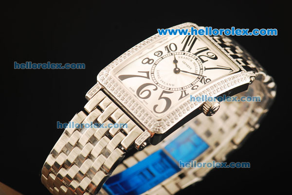 Franck Muller Long Island Swiss Quartz Movement Full Steel with Silver Dial and Diamond Bezel - Click Image to Close